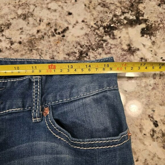 Ariya Womens Jeans 11/12 Blue Five Pocket Whiskers Bootcut Destressed Stone Wash - Picture 9 of 11